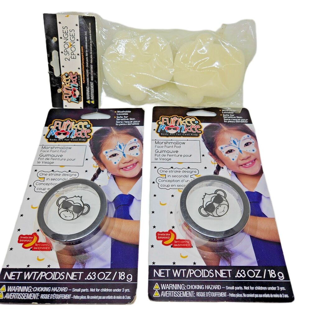 Funkee Monkee Marshmallow Face Paint Pad and 2 Monkey Head Sponges Set New